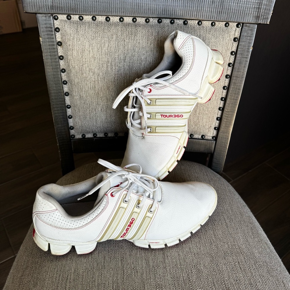White Adidas Tour360 Golf Shoes
